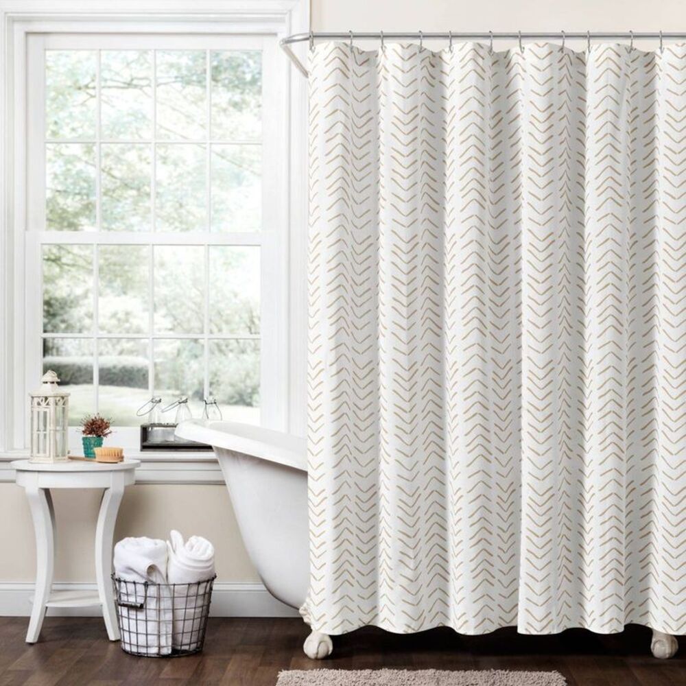 72"x72" Hygge Modern Arrow Linen Shower Curtain - Wheat/White Lush Décor